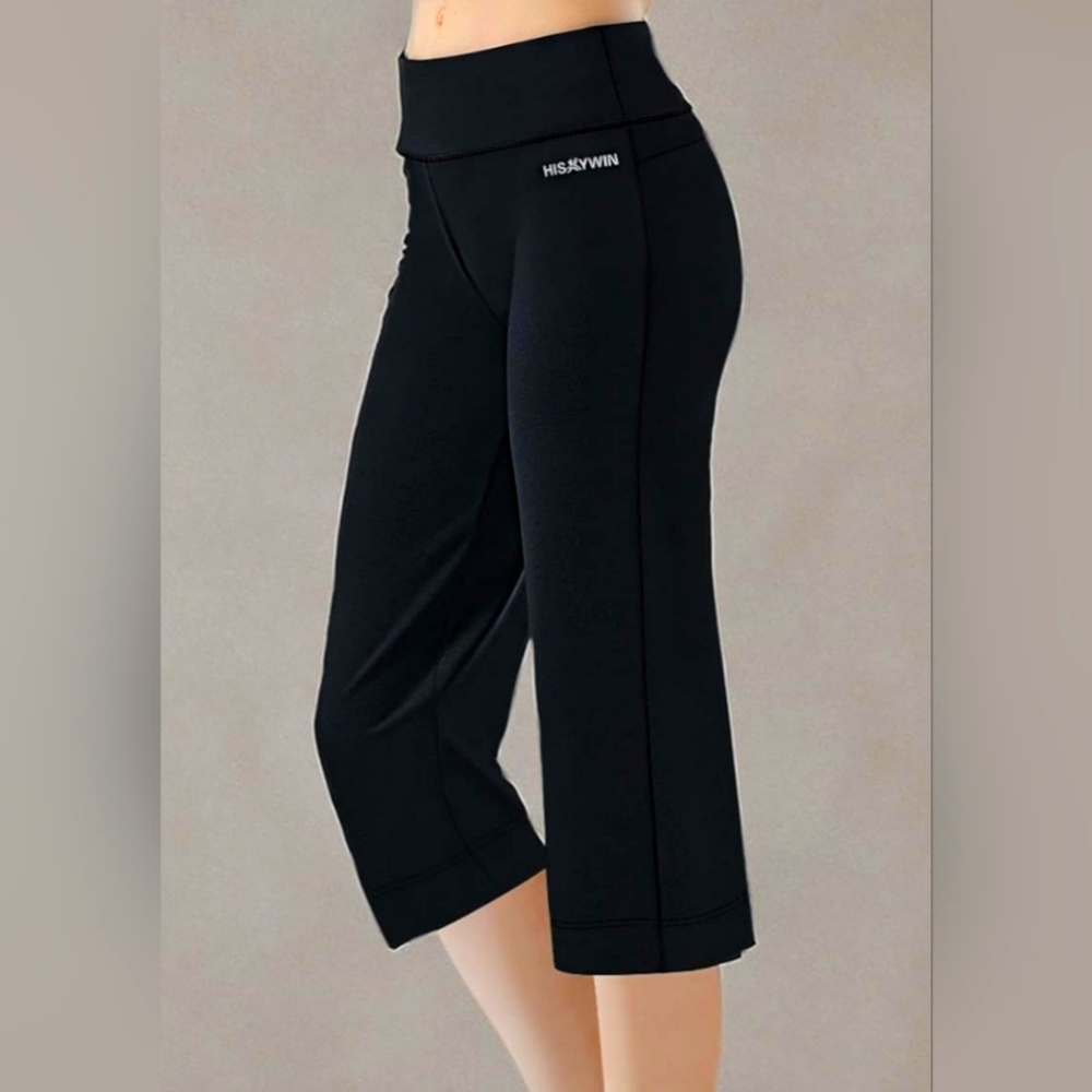 Hiskywin Women's Black Straight Leg Yoga Pants Zip Pocket Size Large NEW
